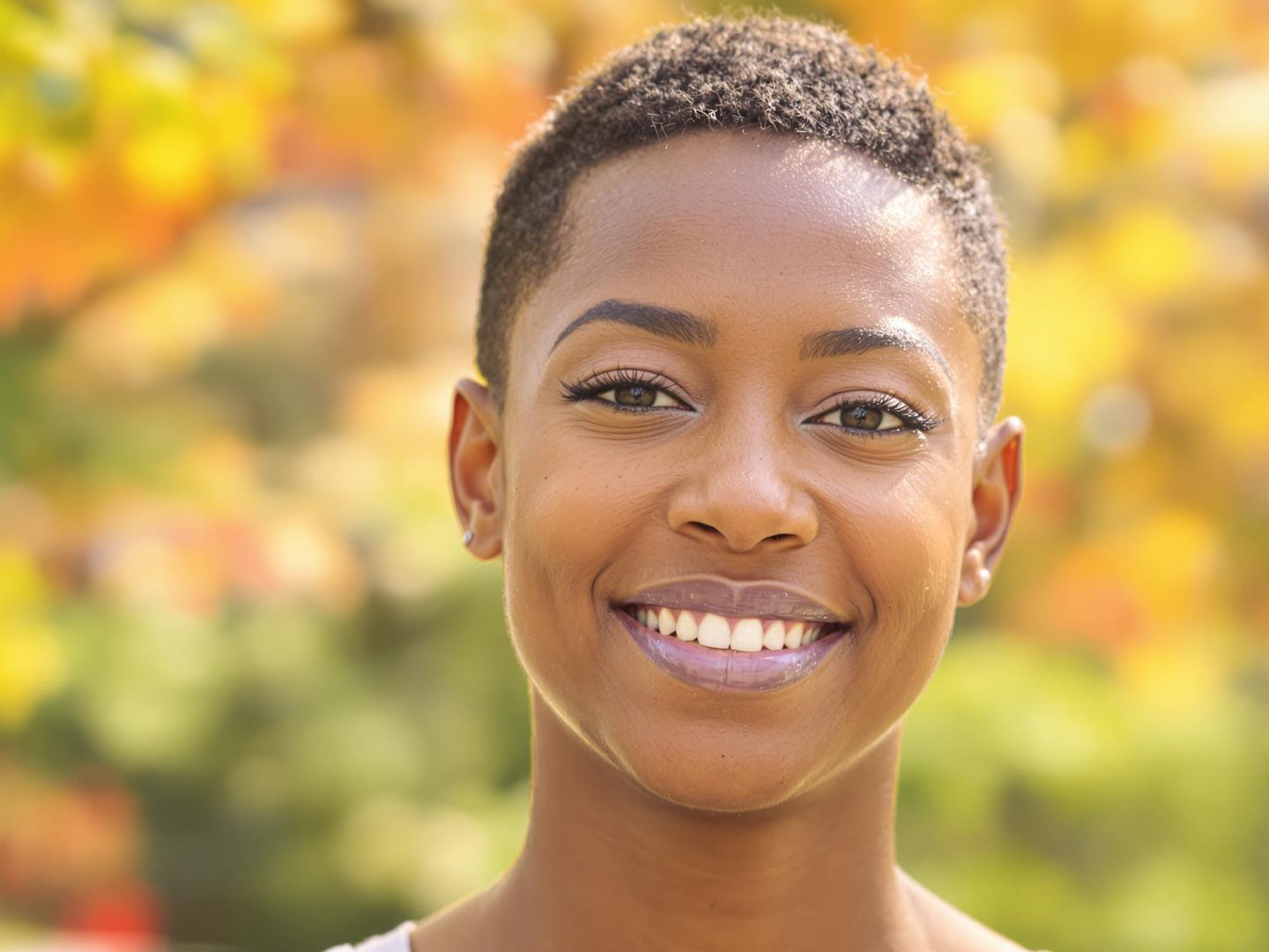Woman with chic short haircut, summer vibes.